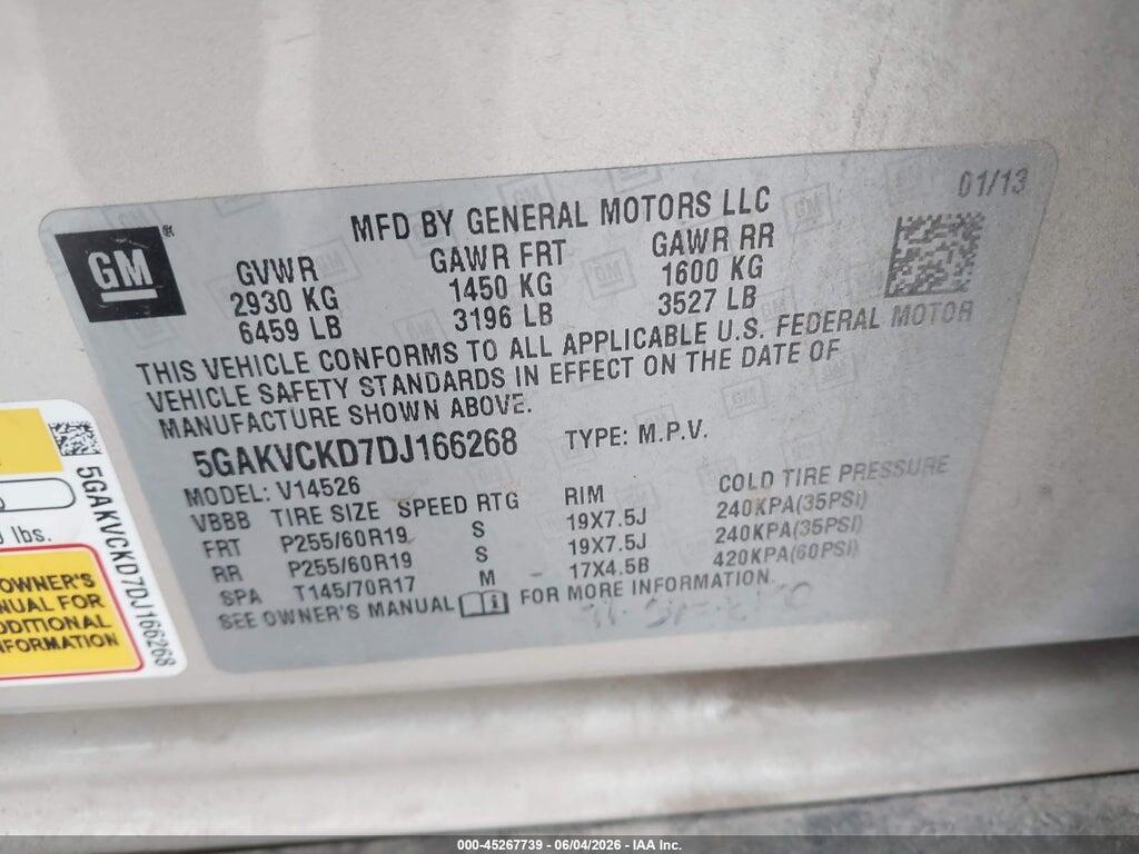 5GAKVCKD7DJ166268 2013 BUICK ENCLAVE photo no. 9