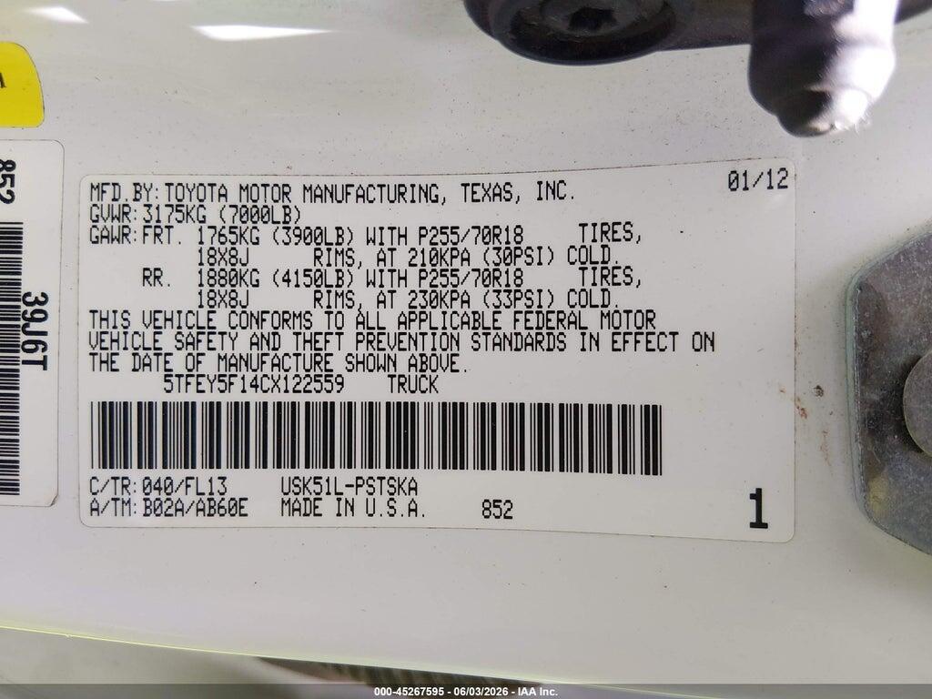 5TFEY5F14CX122559 2012 TOYOTA TUNDRA photo no. 9