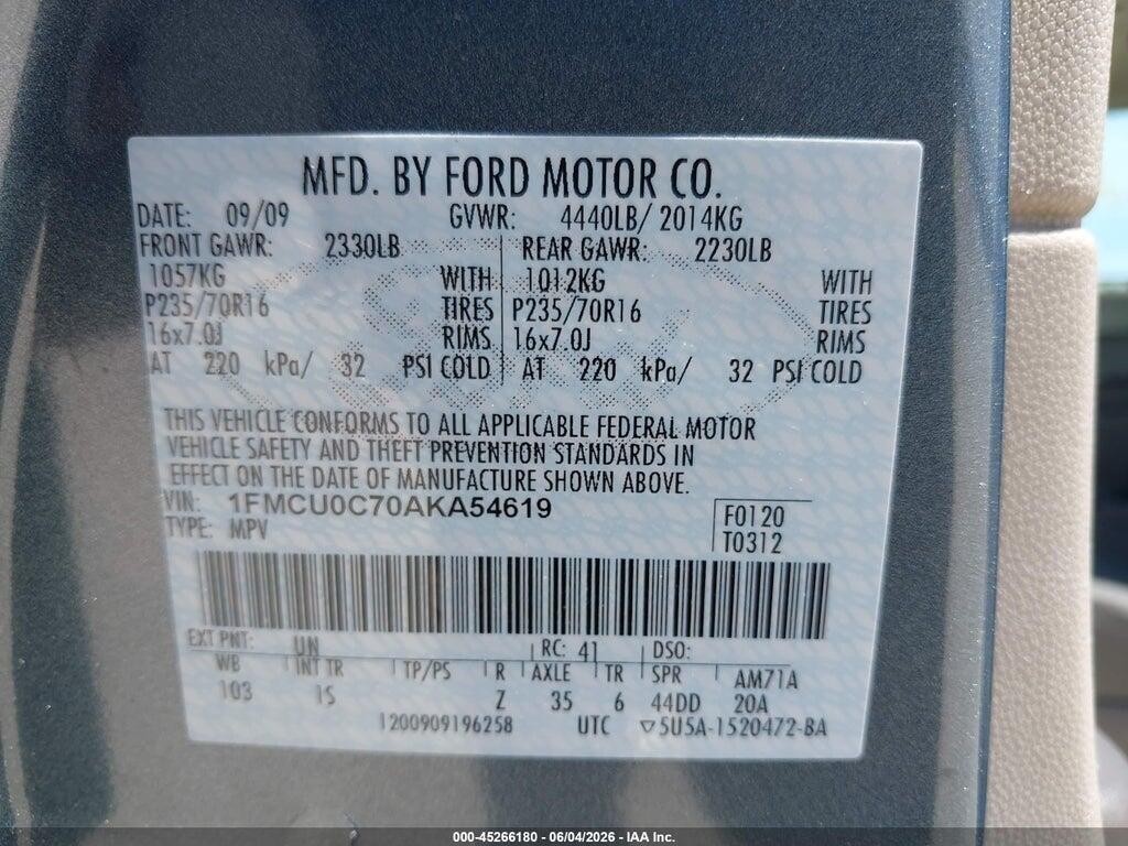 1FMCU0C70AKA54619 2010 FORD ESCAPE photo no. 9