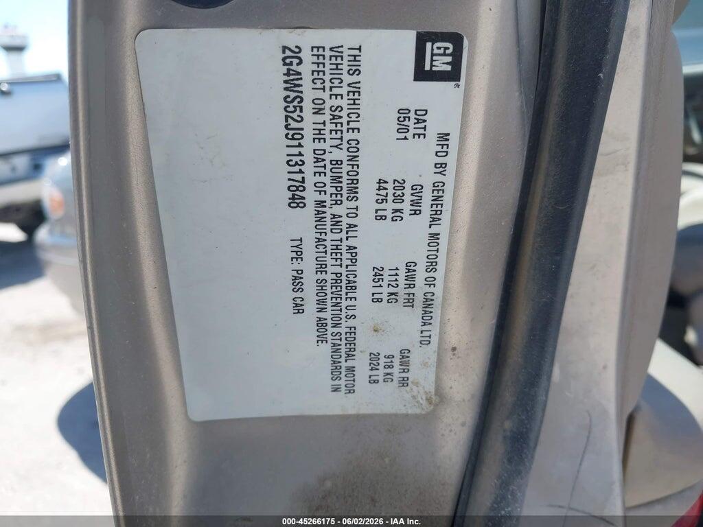 2G4WS52J911317848 2001 BUICK CENTURY photo no. 9