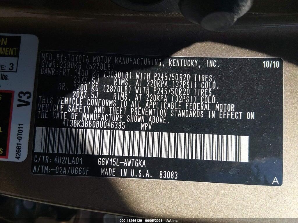 4T3BK3BB0BU046395 2011 TOYOTA VENZA photo no. 9