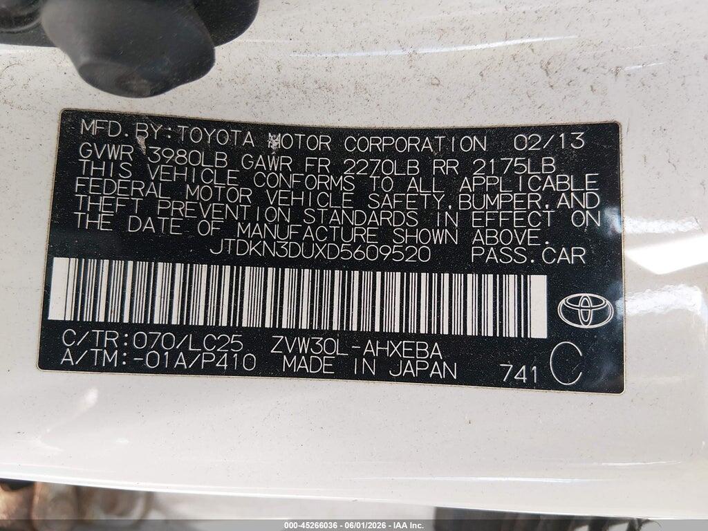 JTDKN3DUXD5609520 2013 TOYOTA PRIUS photo no. 9