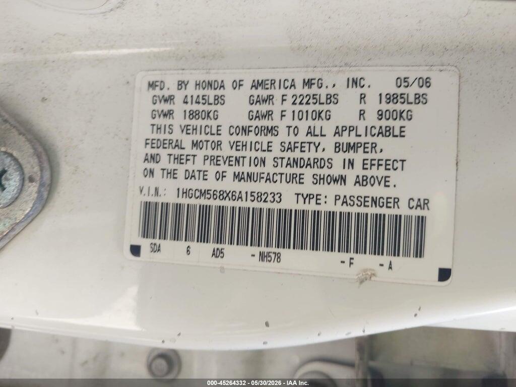 1HGCM568X6A158233 2006 HONDA ACCORD photo no. 9