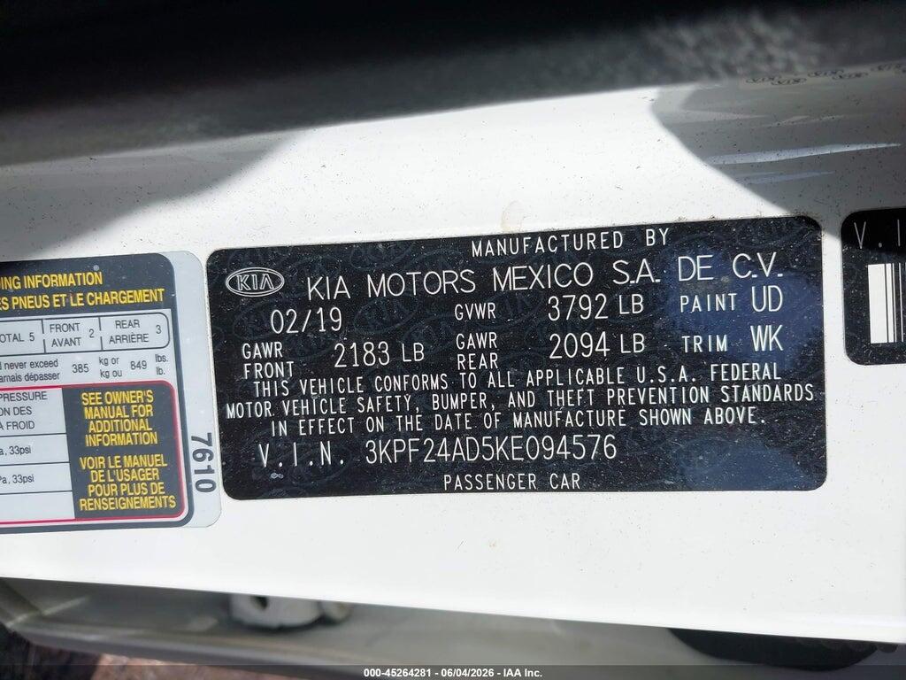 3KPF24AD5KE094576 2019 KIA FORTE photo no. 9