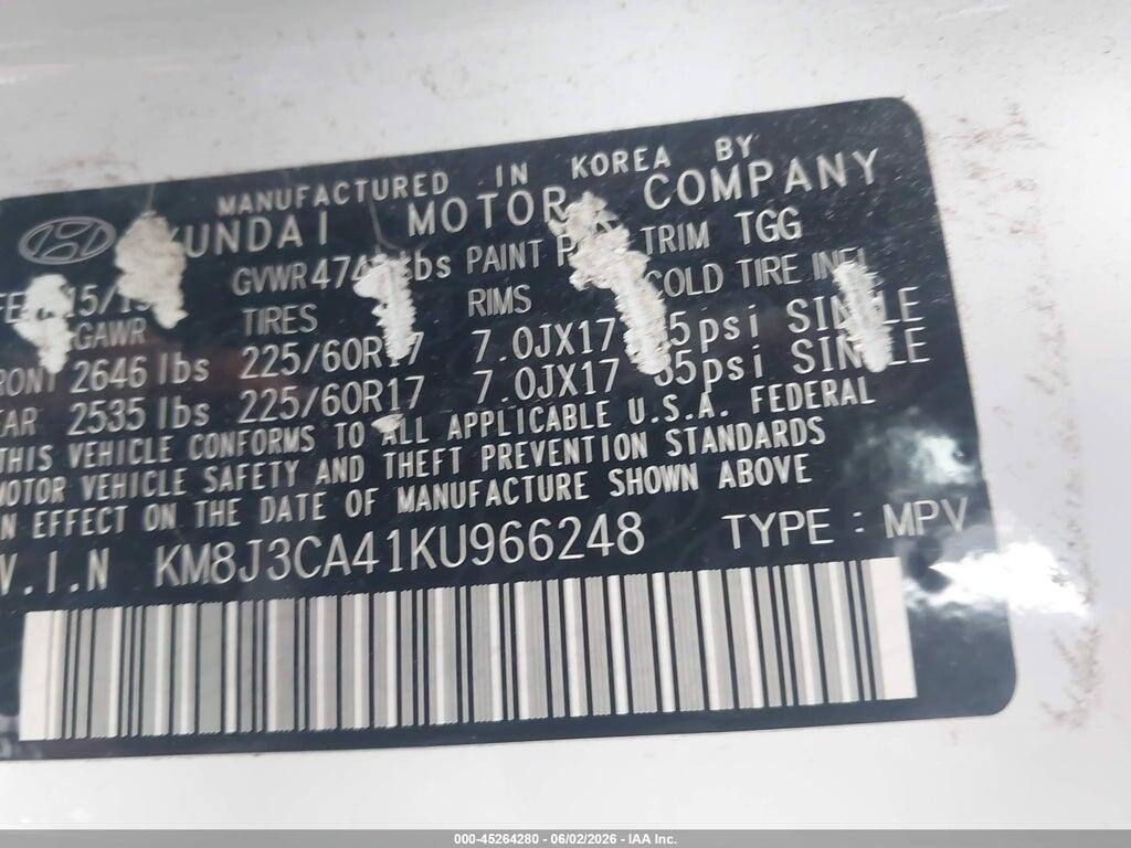 KM8J3CA41KU966248 2019 HYUNDAI TUCSON photo no. 9