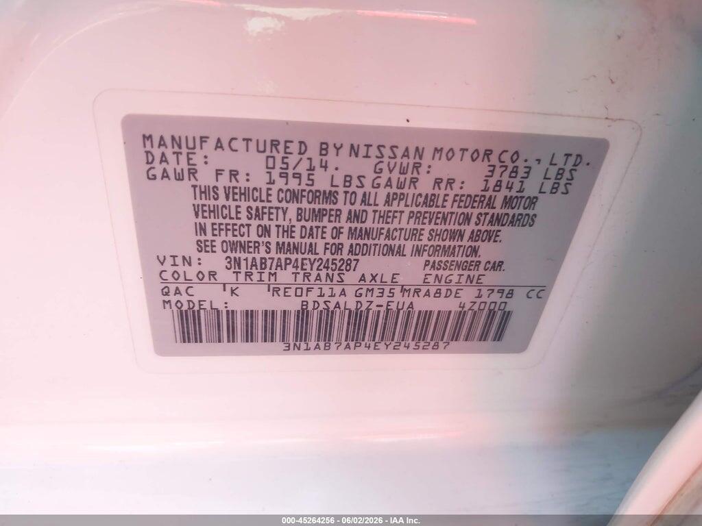 3N1AB7AP4EY245287 2014 NISSAN SENTRA photo no. 9