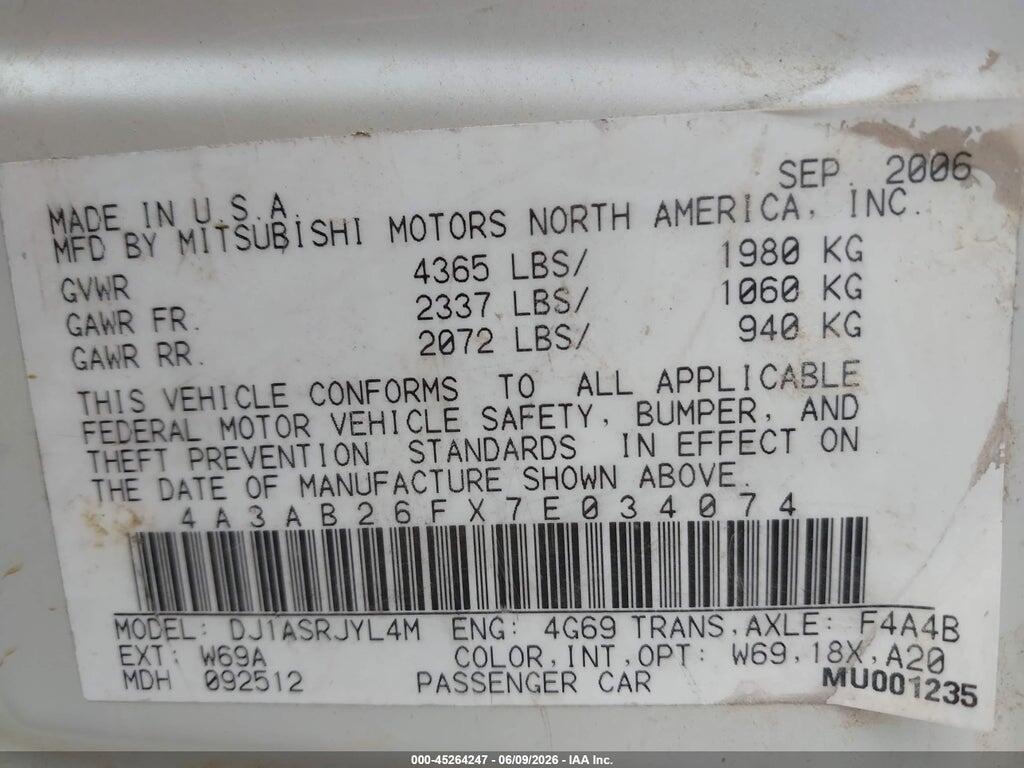 4A3AB26FX7E034074 2007 MITSUBISHI GALANT photo no. 9