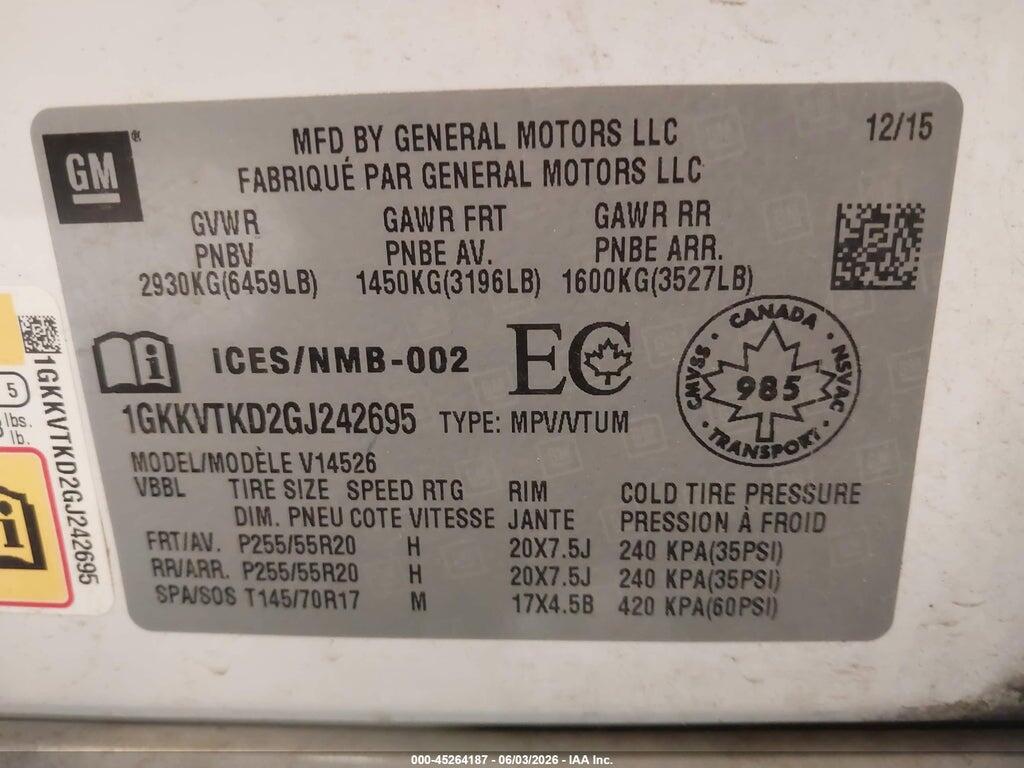 1GKKVTKD2GJ242695 2016 GMC ACADIA photo no. 9