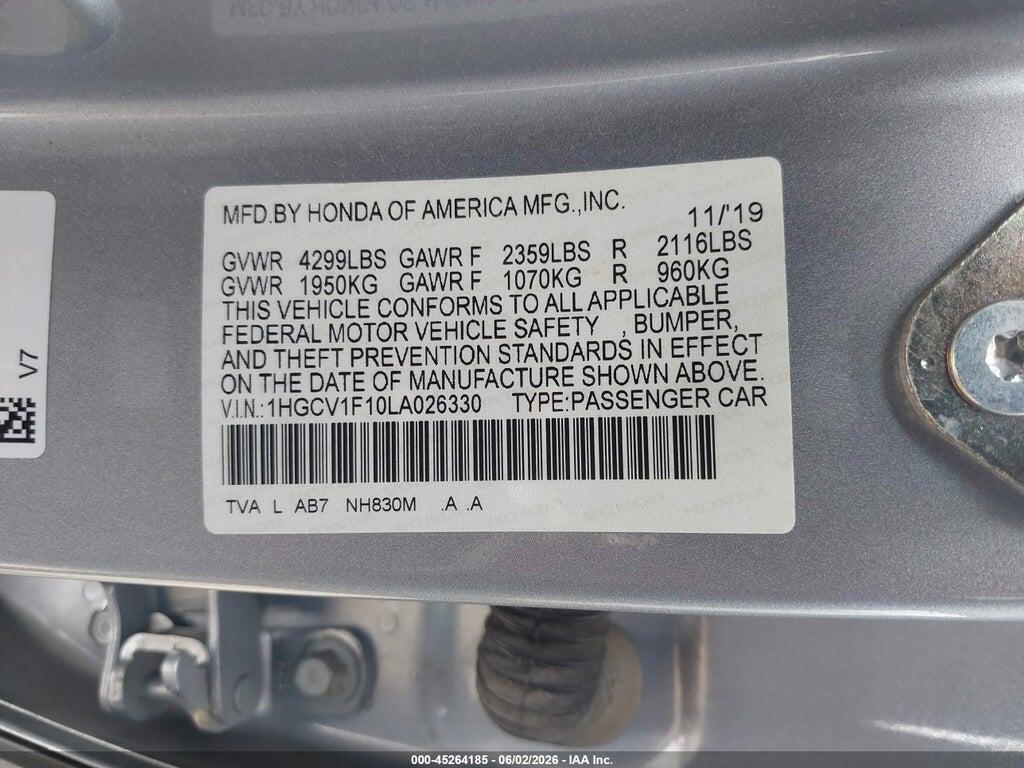 1HGCV1F10LA026330 2020 HONDA ACCORD photo no. 9