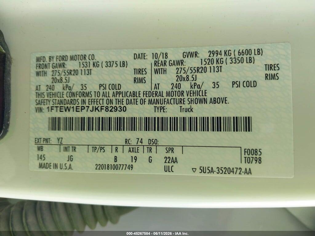 1FTEW1EP7JKF82930 2018 FORD F-150 photo no. 9