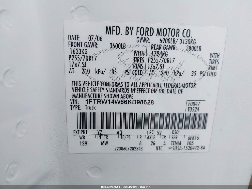 1FTRW14W66KD98628 2006 FORD F-150 photo no. 9