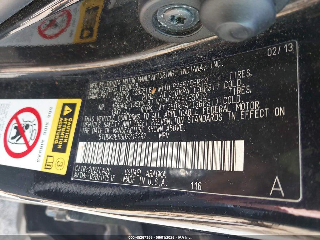 5TDDK3EH5DS217297 2013 TOYOTA HIGHLANDER photo no. 9