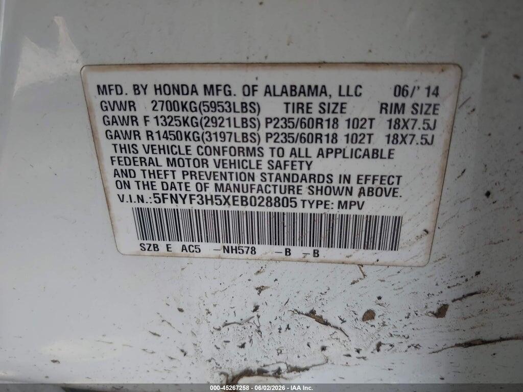5FNYF3H5XEB028805 2014 HONDA PILOT photo no. 9
