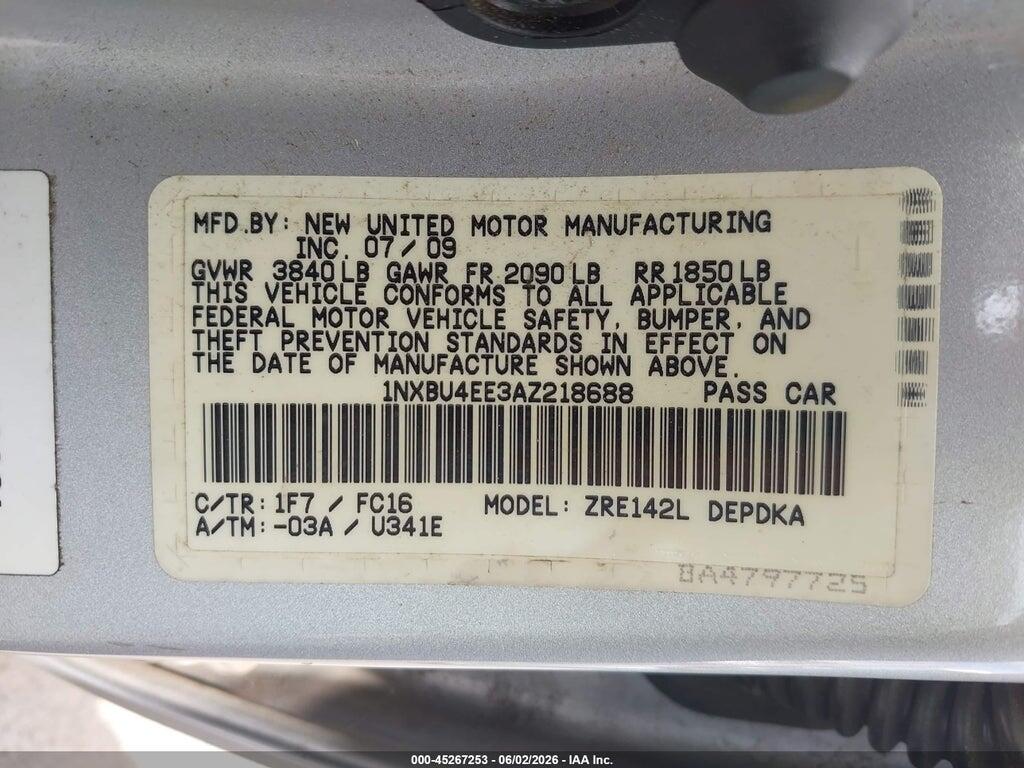 1NXBU4EE3AZ218688 2010 TOYOTA COROLLA photo no. 9