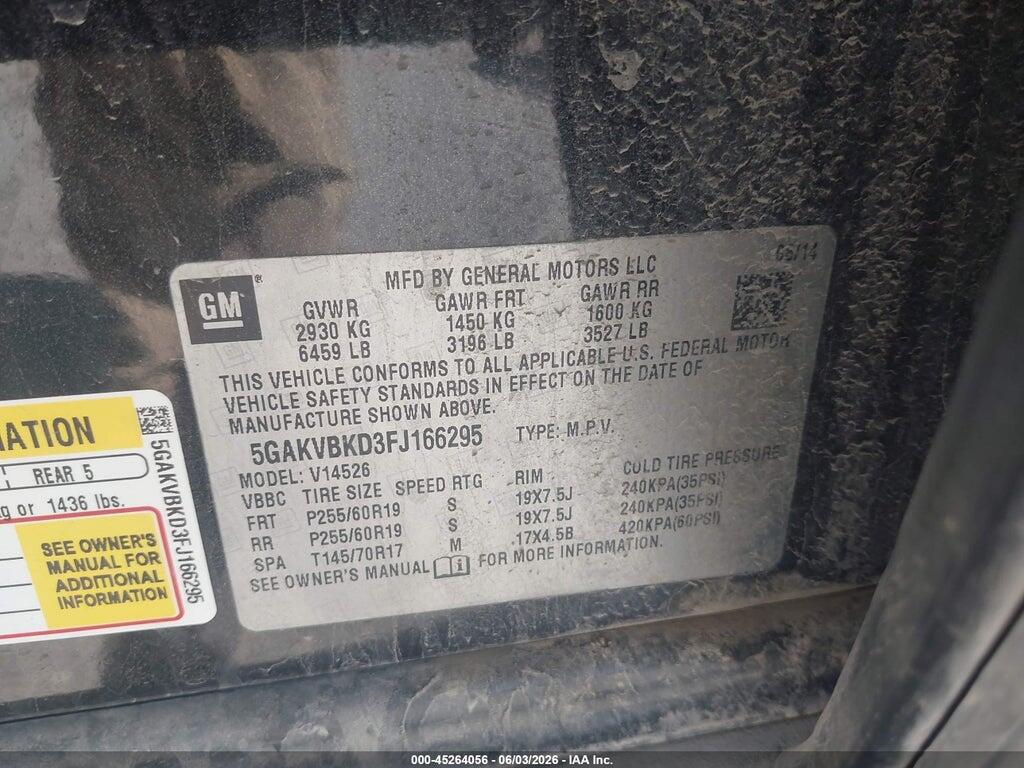 5GAKVBKD3FJ166295 2015 BUICK ENCLAVE photo no. 9