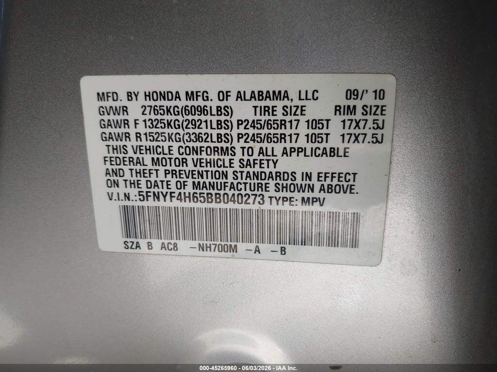 5FNYF4H65BB040273 2011 HONDA PILOT photo no. 9