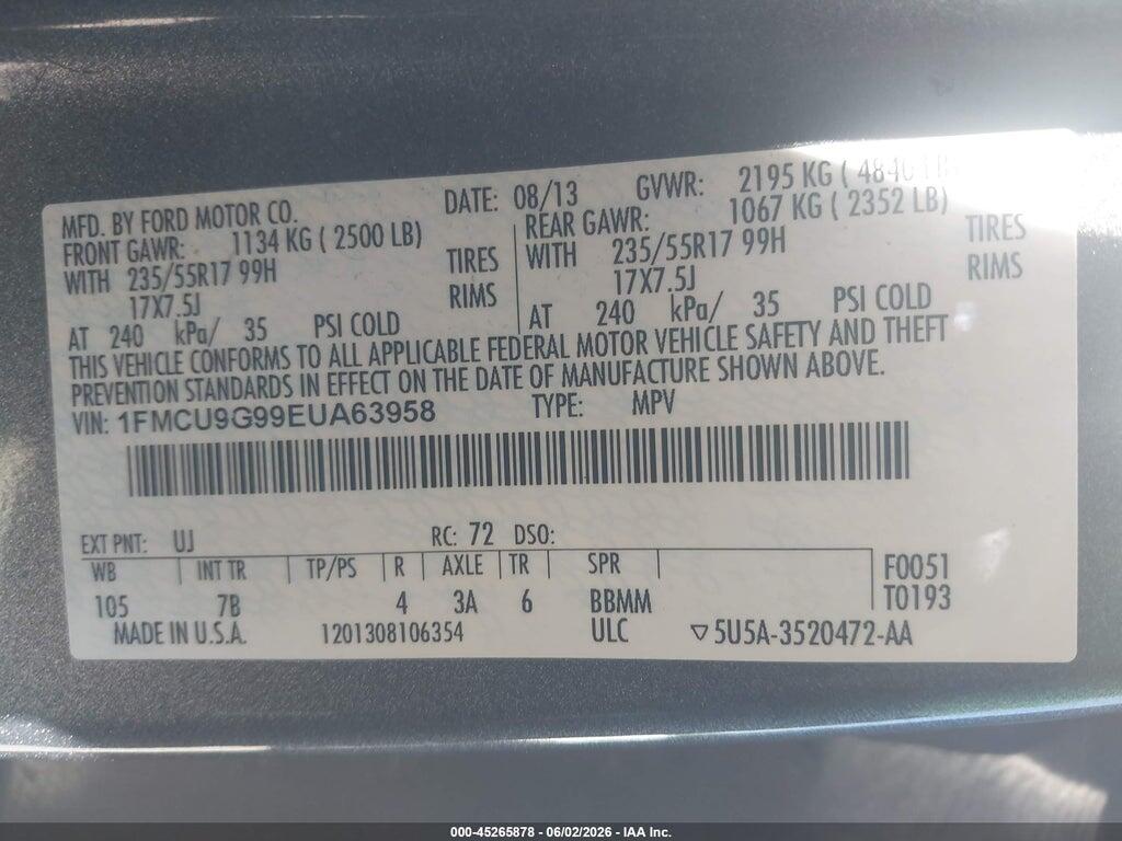 1FMCU9G99EUA63958 2014 FORD ESCAPE photo no. 9