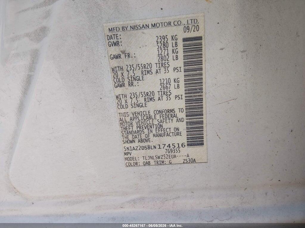 5N1AZ2DS8LN174516 2020 NISSAN MURANO photo no. 9