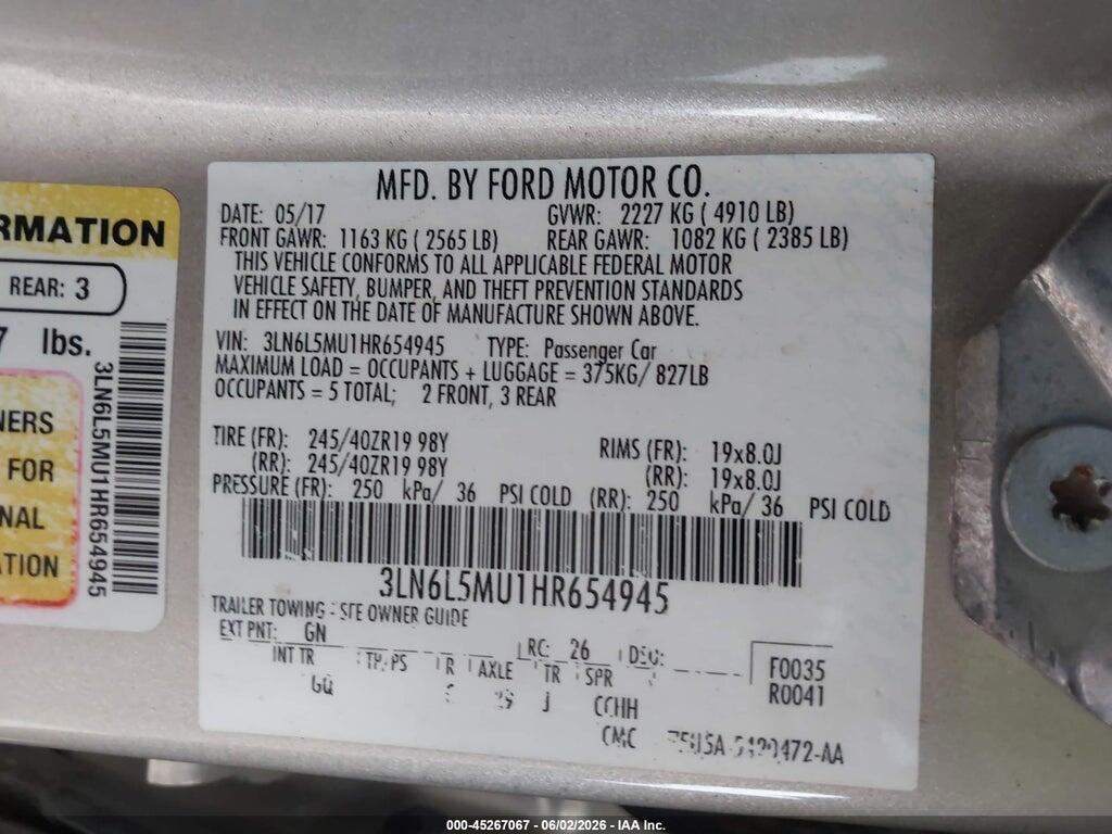 3LN6L5MU1HR654945 2017 LINCOLN MKZ HYBRID photo no. 9