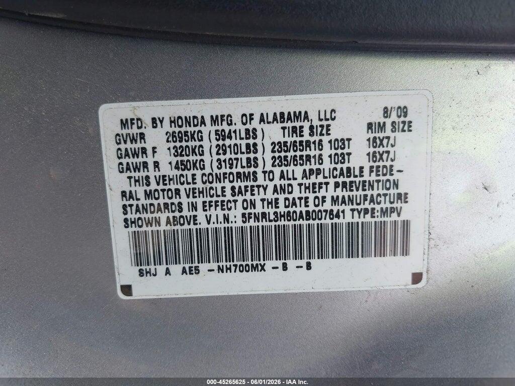 5FNRL3H60AB007641 2010 HONDA ODYSSEY photo no. 9