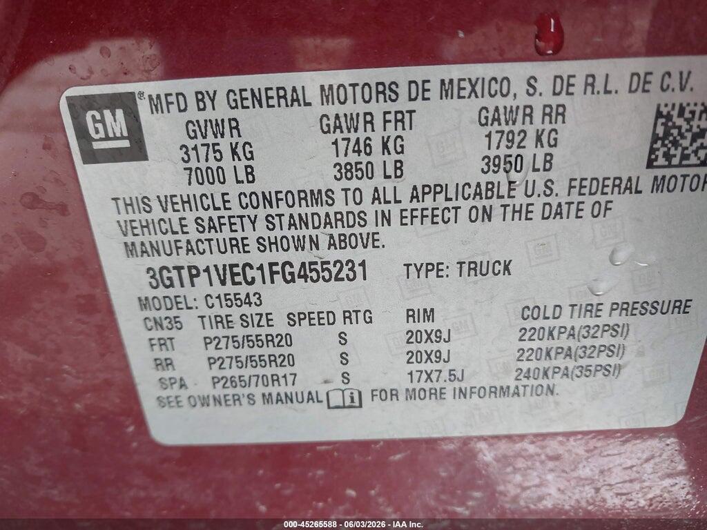 3GTP1VEC1FG455231 2015 GMC SIERRA 1500 photo no. 9