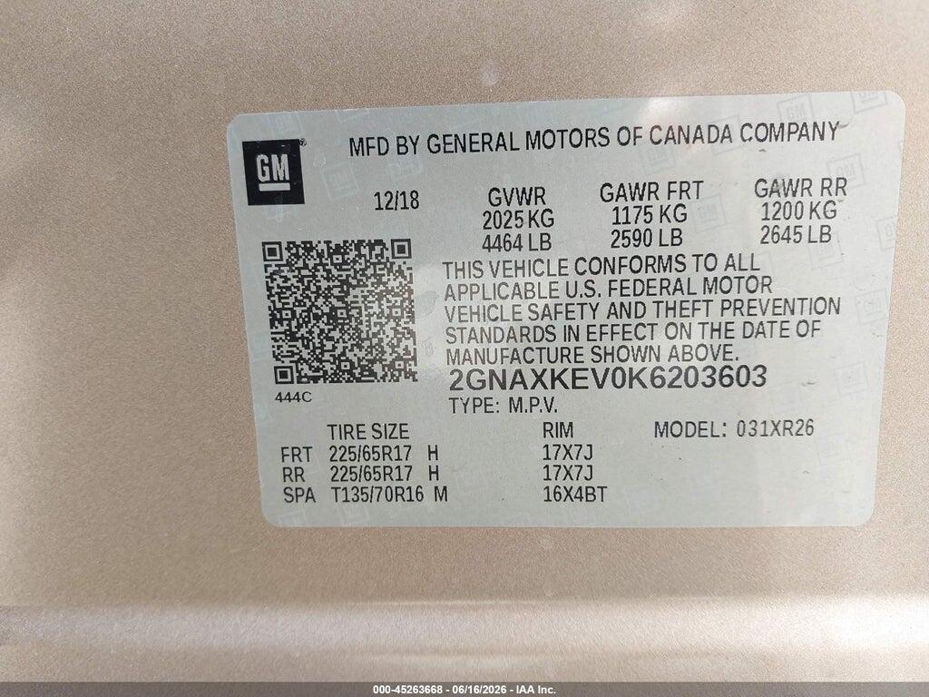 2GNAXKEV0K6203603 2019 CHEVROLET EQUINOX photo no. 9
