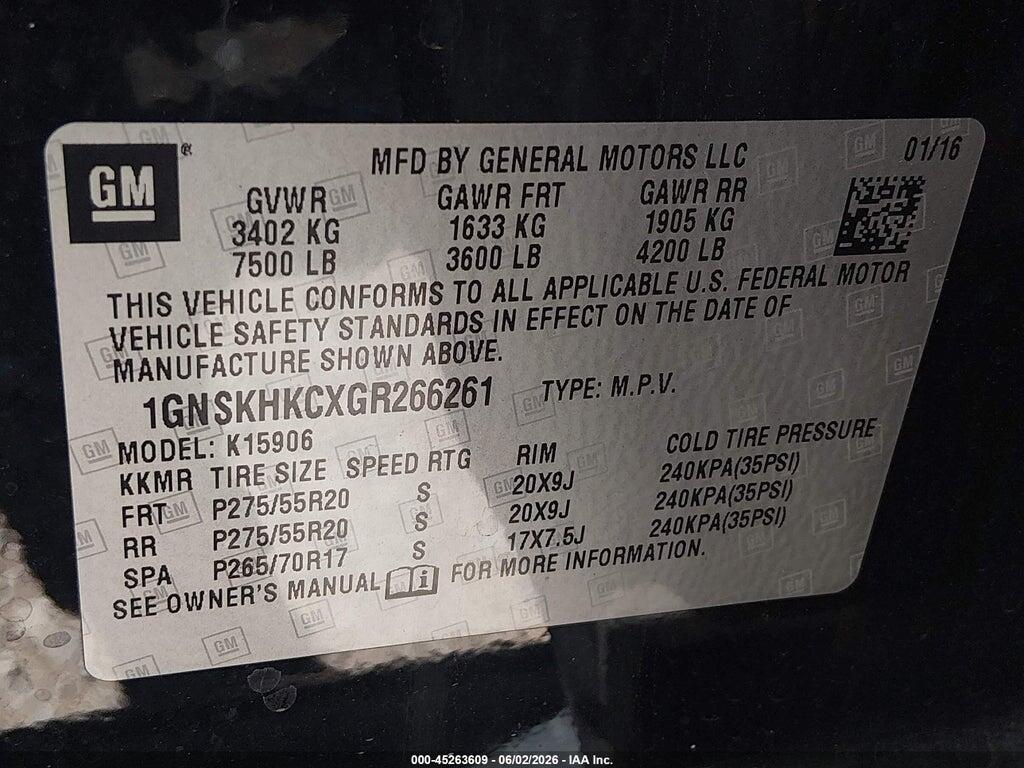 1GNSKHKCXGR266261 2016 CHEVROLET SUBURBAN photo no. 9