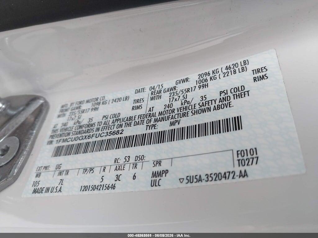 1FMCU0GX6FUC35682 2015 FORD ESCAPE photo no. 9