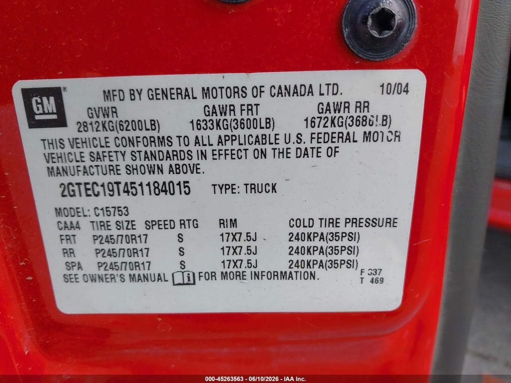 2GTEC19T451184015 2005 GMC SIERRA 1500 photo no. 9