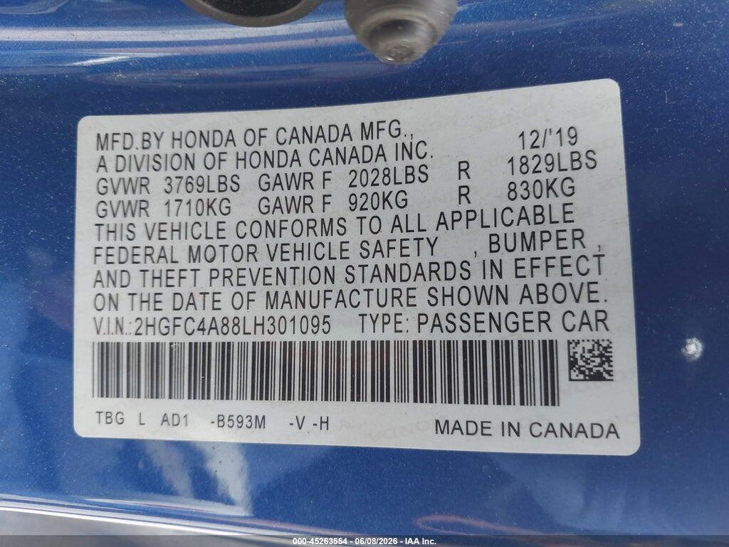 2HGFC4A88LH301095 2020 HONDA CIVIC photo no. 9