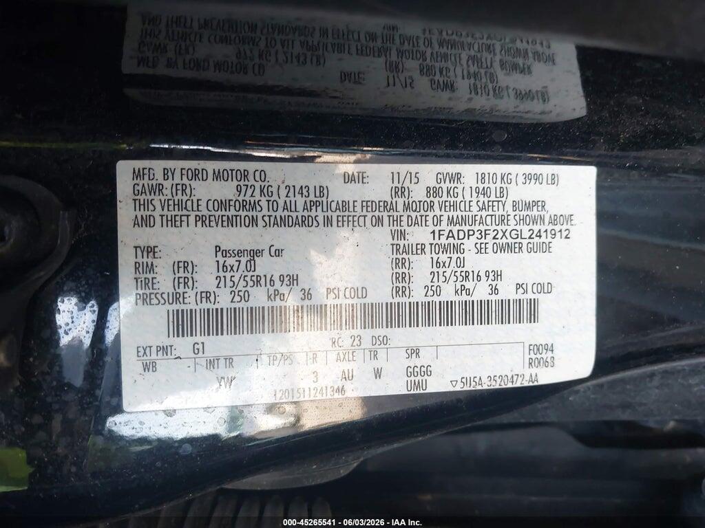 1FADP3F2XGL241912 2016 FORD FOCUS photo no. 9