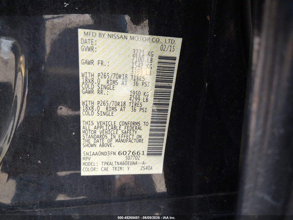5N1AA0ND3FN607661 2015 NISSAN ARMADA photo no. 9