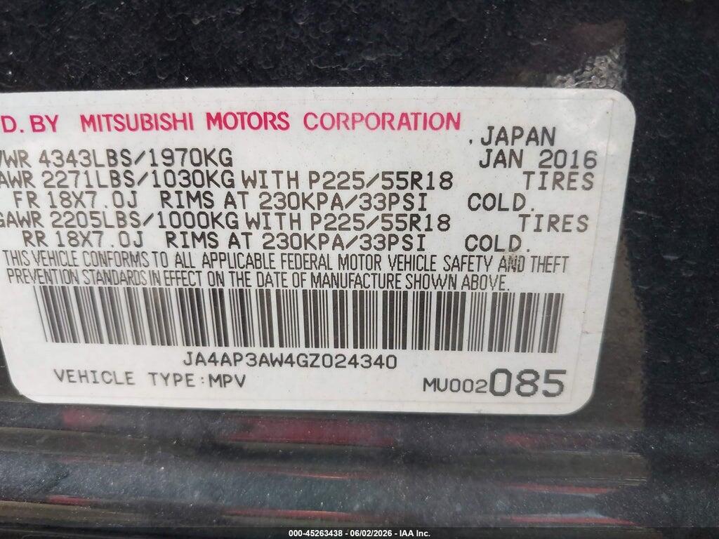 JA4AP3AW4GZ024340 2016 MITSUBISHI OUTLANDER SPORT photo no. 9