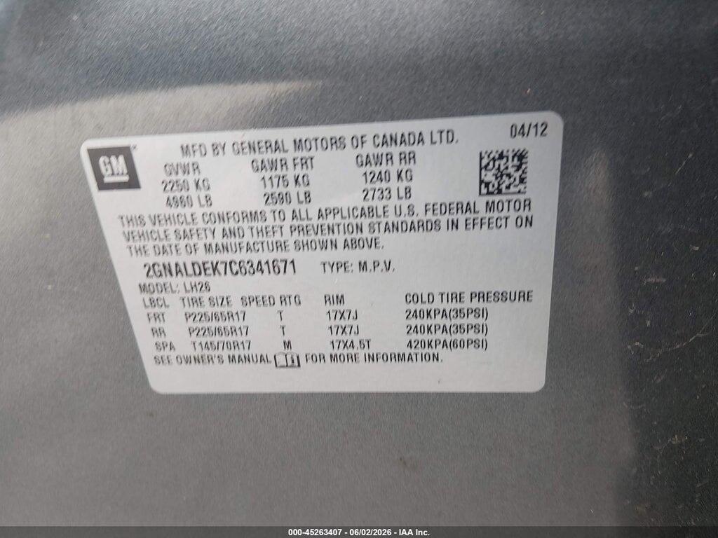 2GNALDEK7C6341671 2012 CHEVROLET EQUINOX photo no. 9