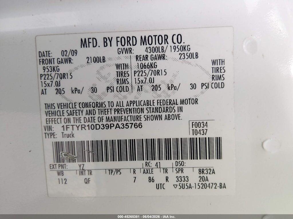 1FTYR10D39PA35766 2009 FORD RANGER photo no. 9