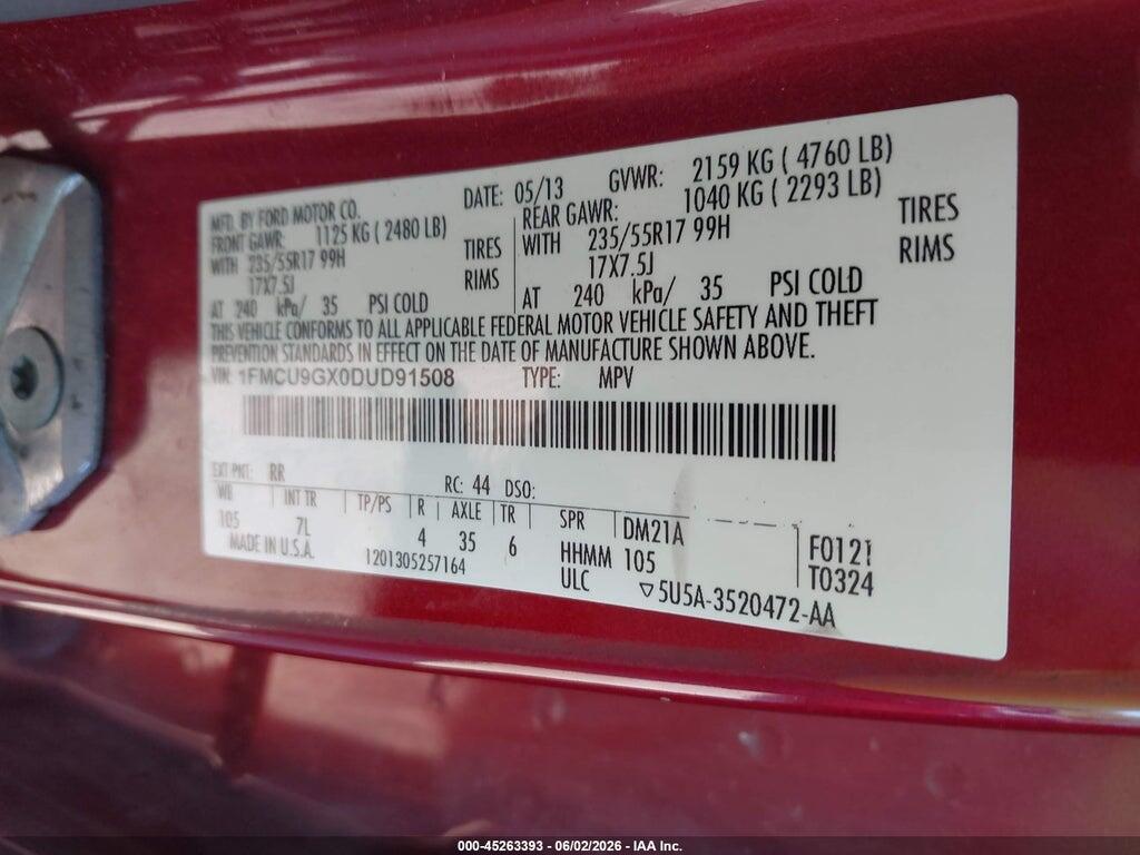 1FMCU9GX0DUD91508 2013 FORD ESCAPE photo no. 9