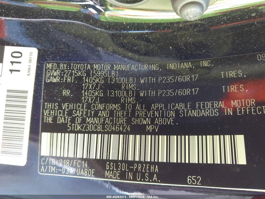 5TDKZ3DC8LS046424 2020 TOYOTA SIENNA photo no. 9