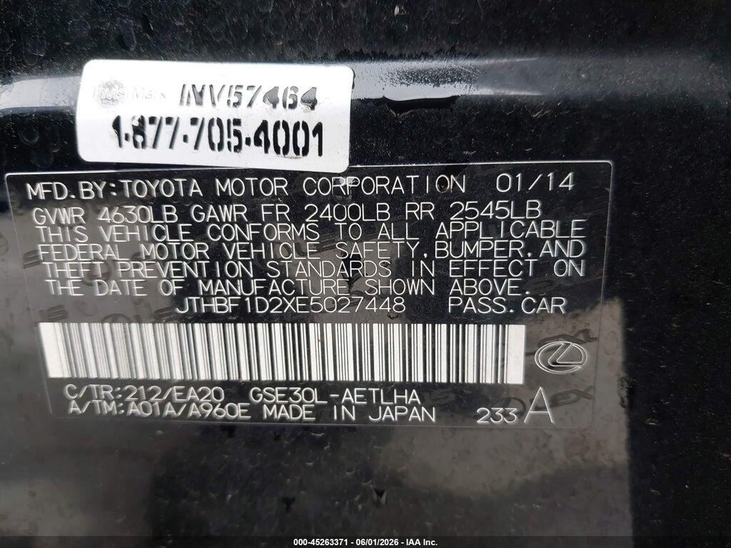 JTHBF1D2XE5027448 2014 LEXUS IS 250 photo no. 9