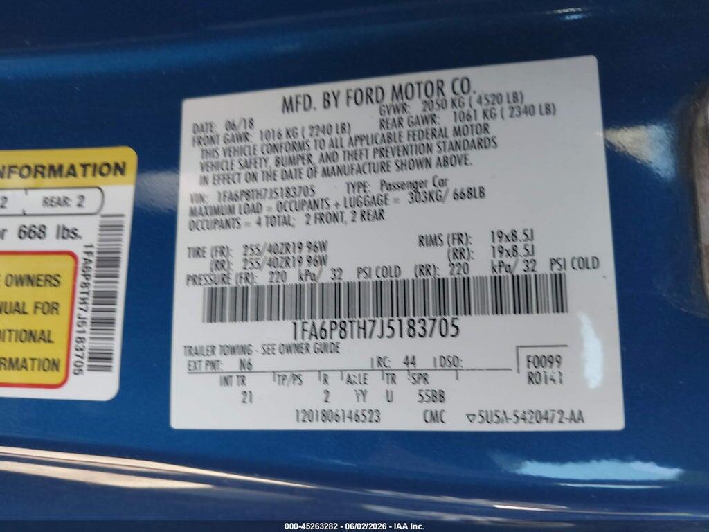 1FA6P8TH7J5183705 2018 FORD MUSTANG photo no. 9