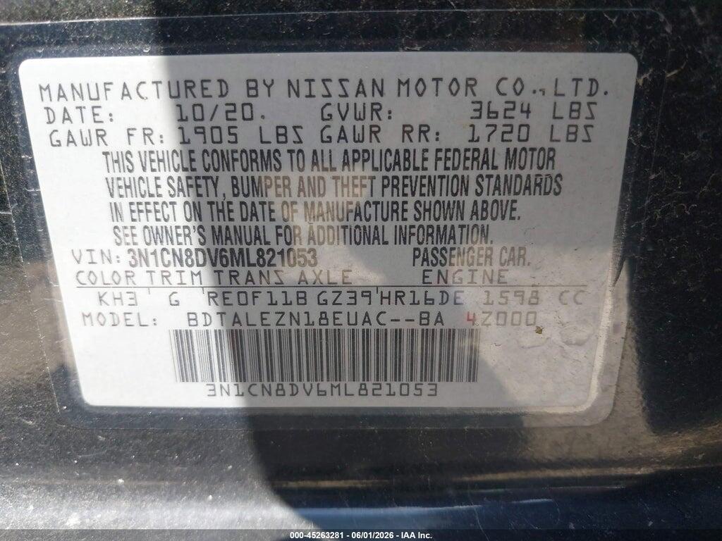 3N1CN8DV6ML821053 2021 NISSAN VERSA photo no. 9