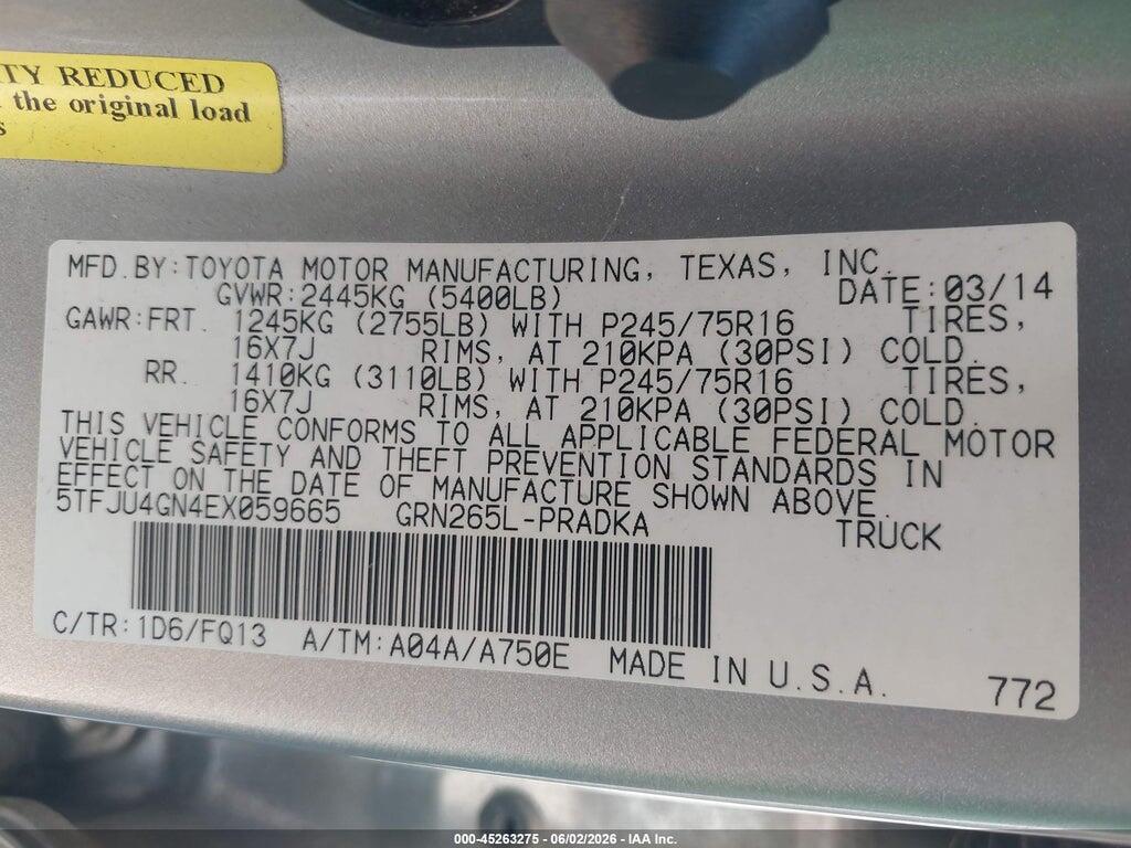 5TFJU4GN4EX059665 2014 TOYOTA TACOMA photo no. 9