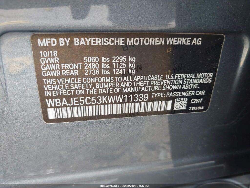 WBAJE5C53KWW11339 2019 BMW 540I photo no. 9