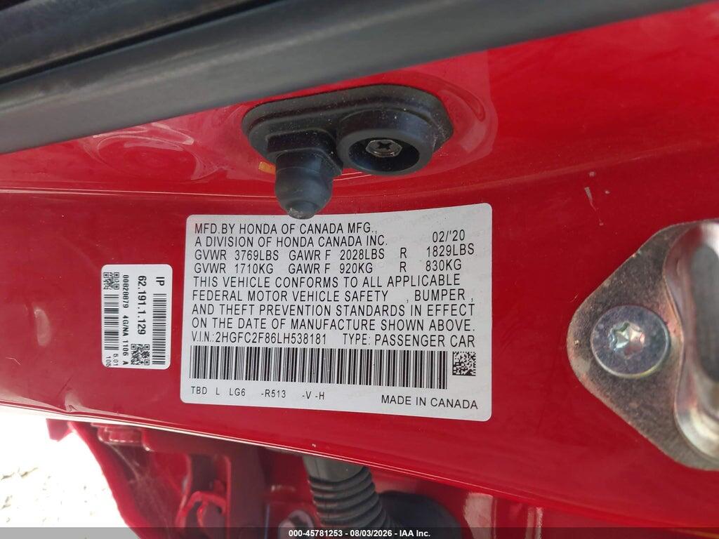 2HGFC2F86LH538181 2020 HONDA CIVIC photo no. 9
