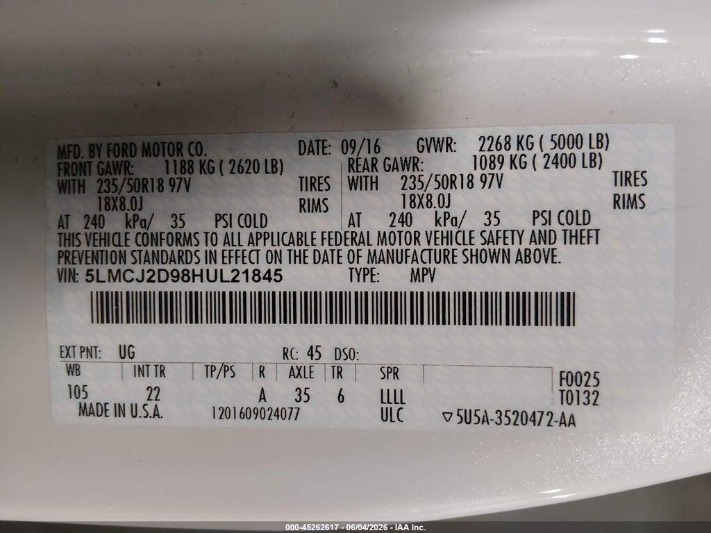 5LMCJ2D98HUL21845 2017 LINCOLN MKC photo no. 9
