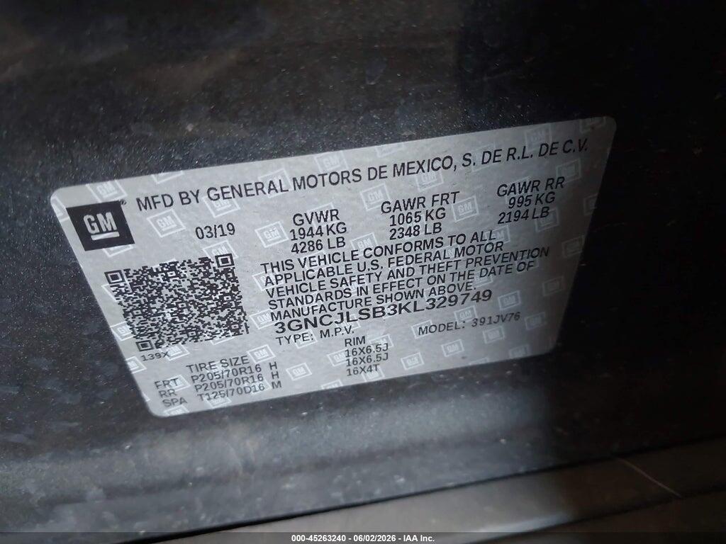 3GNCJLSB3KL329749 2019 CHEVROLET TRAX photo no. 9