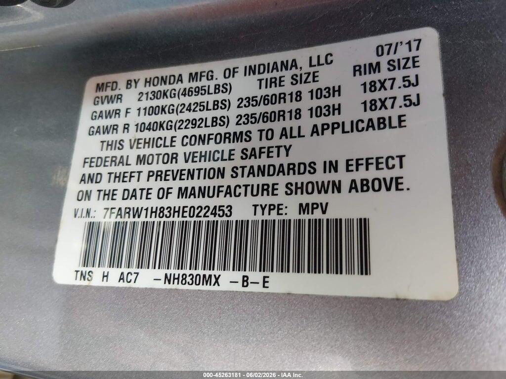 7FARW1H83HE022453 2017 HONDA CR-V photo no. 9