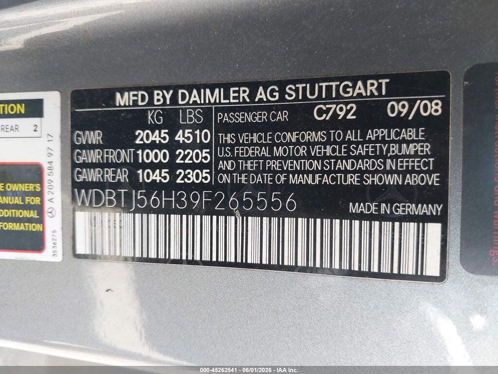 WDBTJ56H39F265556 2009 MERCEDES-BENZ CLK 350 photo no. 9
