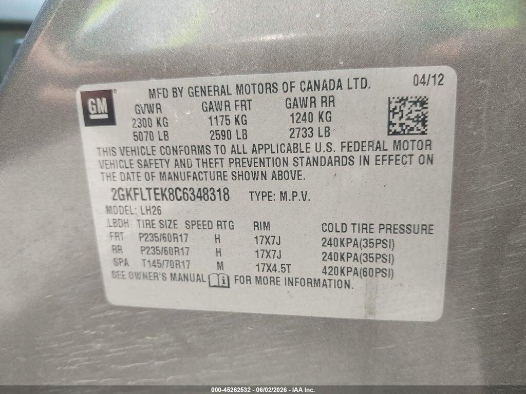 2GKFLTEK8C6348318 2012 GMC TERRAIN photo no. 9