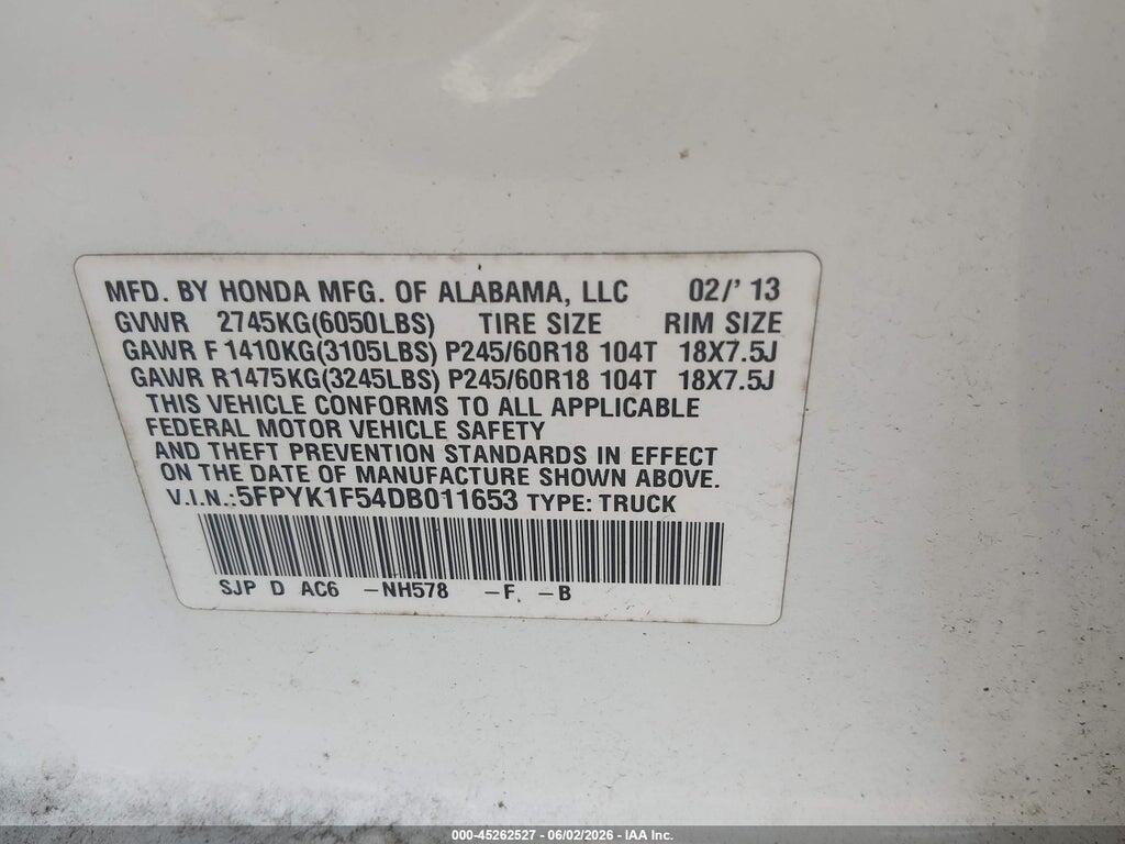 5FPYK1F54DB011653 2013 HONDA RIDGELINE photo no. 9