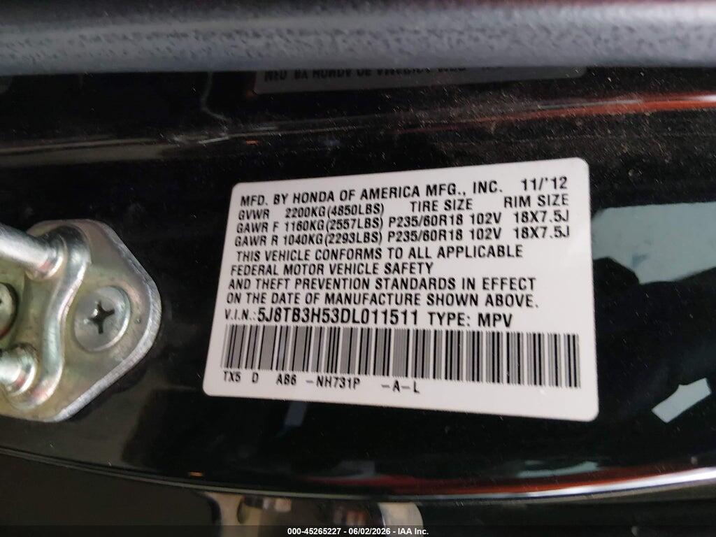 5J8TB3H53DL011511 2013 ACURA RDX photo no. 9